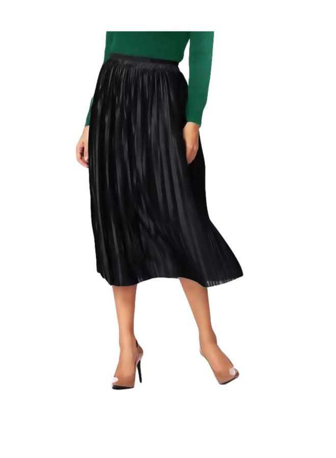 ماركة غير محددة تنورة متوسطة الطول بخصر عالي مطاط أسود  - Image 1