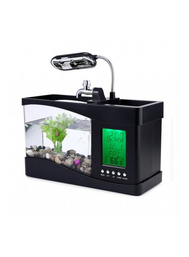 USB Electronic Aquarium Fish Tank With Water Running LED Pump Light Calendar Clock Black - Image 3
