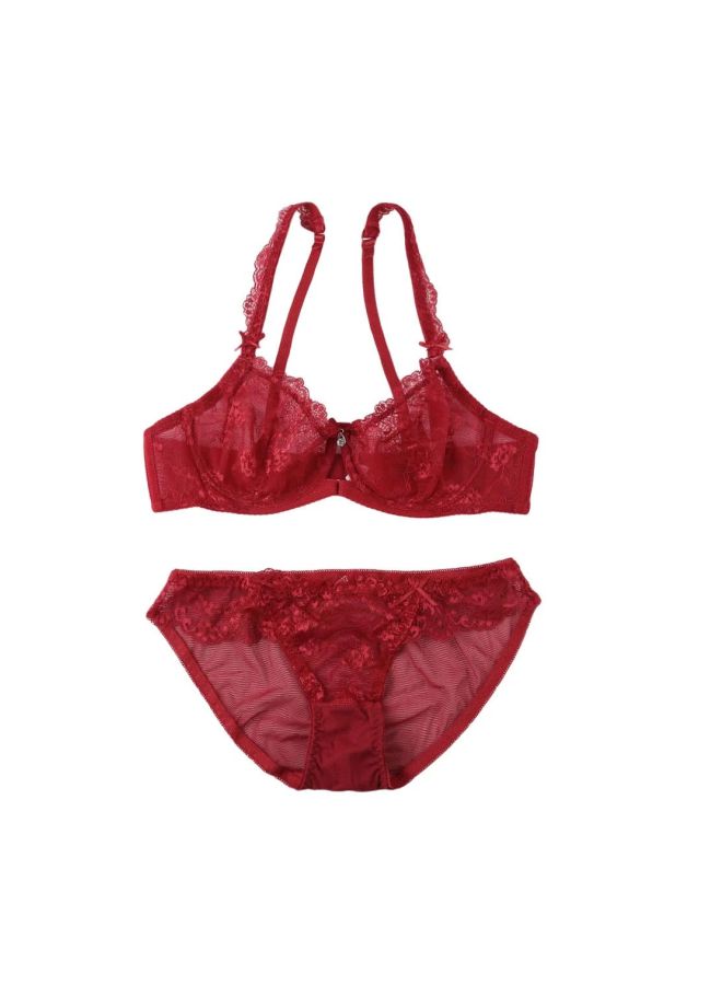 Sheer Lace Push Up Bra Set Red 