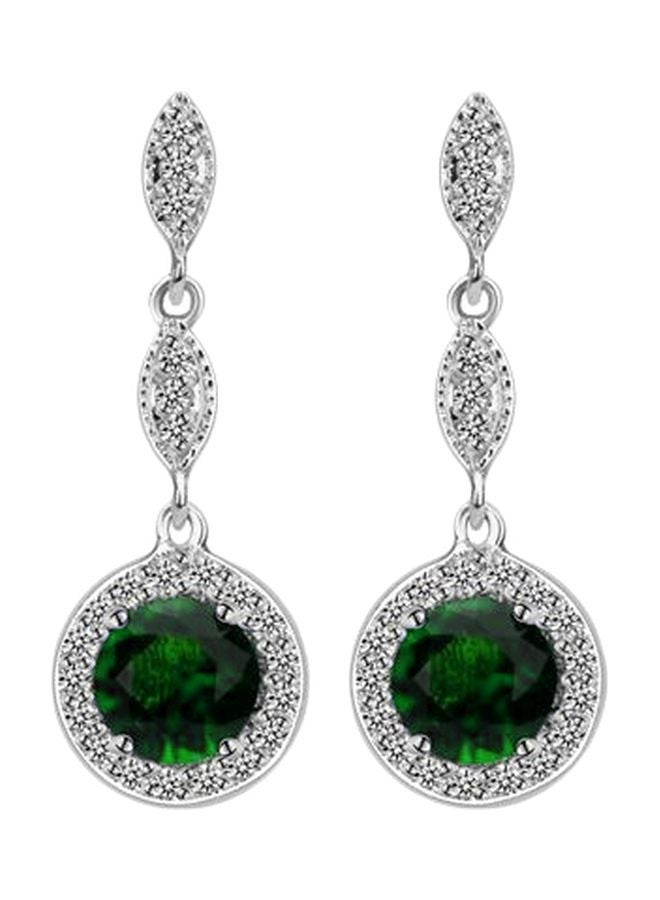 18 Karat Gold Plated Crystal Diamond Emerald Earrings