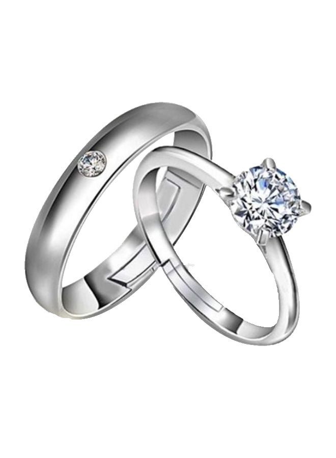 خاتم زوجي مطلي بالفضة ومرصّع بحجر الراين