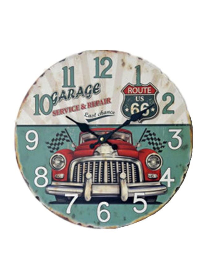 Frameless Silent Car Design Wall Clock Green/White/Red 35x35cm - Image 1