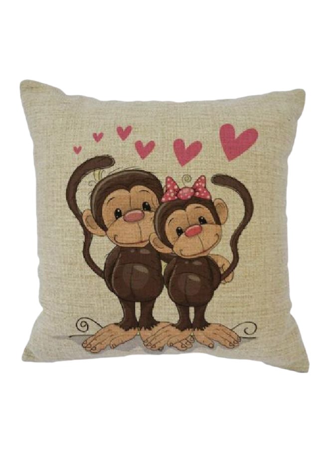 Printed Cushion Cover Beige/Brown/Pink