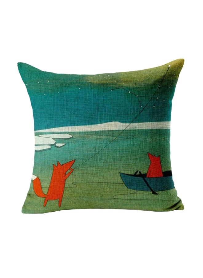 Printed Cushion Cover Blue/Green/White 45x45cm - Image 1