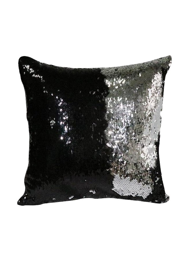 Printed Reversible Sequin Square Cushion Cover Black/Silver 39x39centimeter - Image 1