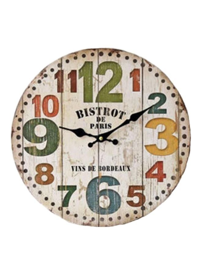 Wooden Analog Wall Clock Beige/Green/Yellow