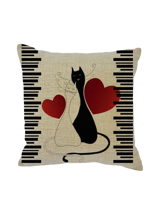 Printed Cushion Cover Beige/Black/Red 43x43cm - Image 1