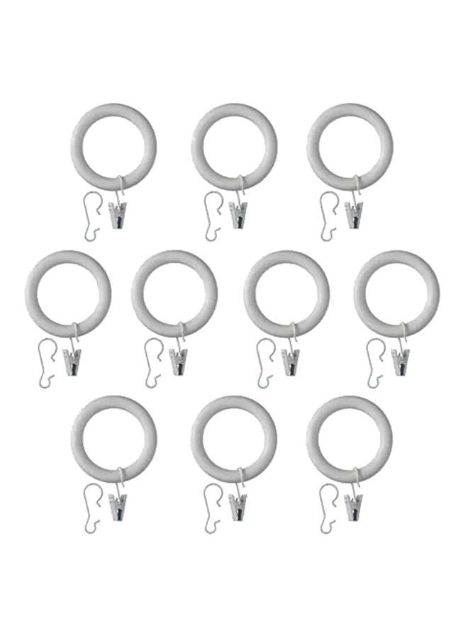 10-Piece Portion Curtain Ring With Clip And Hook Set White 47mm