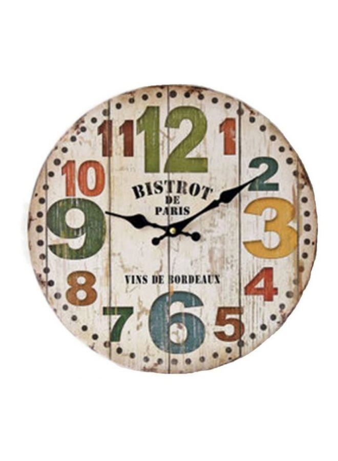 Wooden Analog Wall Clock Beige/Green/Yellow 35x35cm