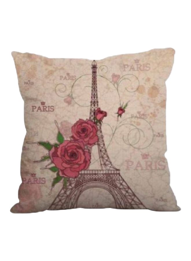 Printed Cushion Cover Beige/Pink/Green - Image 1