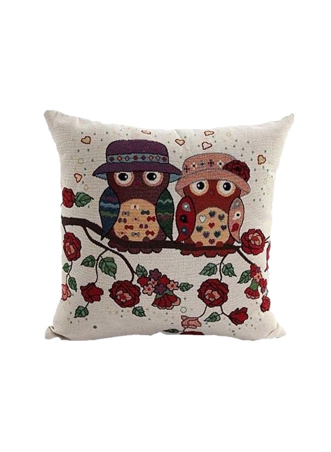 Printed Cushion Cover White/Brown/Black 43x43cm - Image 1