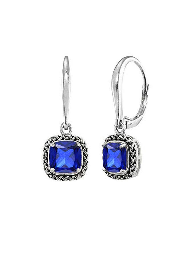 Ice Gems 925 Sterling Silver Sapphire Studded Dangle Earrings - Image 1