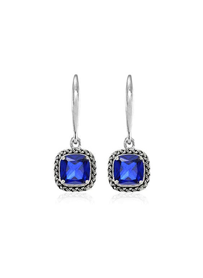 Ice Gems 925 Sterling Silver Sapphire Studded Dangle Earrings - Image 2