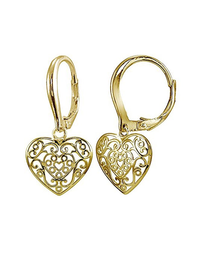 Hoops & Loops - Gold Plated Sterling Silver Filigree Heart Dangle Earrings - Image 1