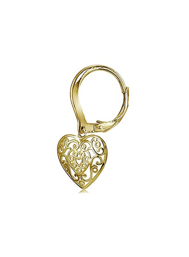 Hoops & Loops - Gold Plated Sterling Silver Filigree Heart Dangle Earrings - Image 1