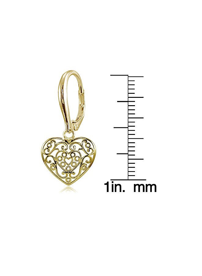 Hoops & Loops - Gold Plated Sterling Silver Filigree Heart Dangle Earrings - Image 1
