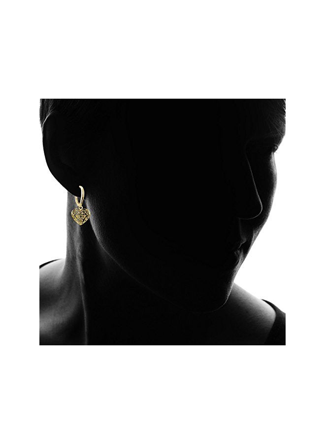 Hoops & Loops - Gold Plated Sterling Silver Filigree Heart Dangle Earrings - Image 1