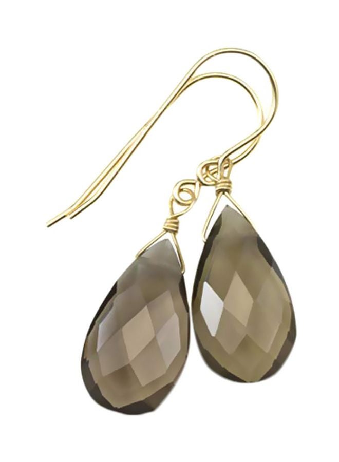 سباي جلاس ديزاينز أقراط بتصميم قطرة ماء مطلية بالذهب عيار 14 قيراط مزينة بالكوارتز ذو اللون الدخاني بتصميم مضلع - Image 1