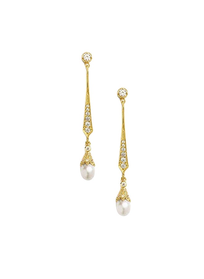 14 Karat Gold Plated Pearl Studded Teardrop Earrings - v1553285431/N22539947A_1