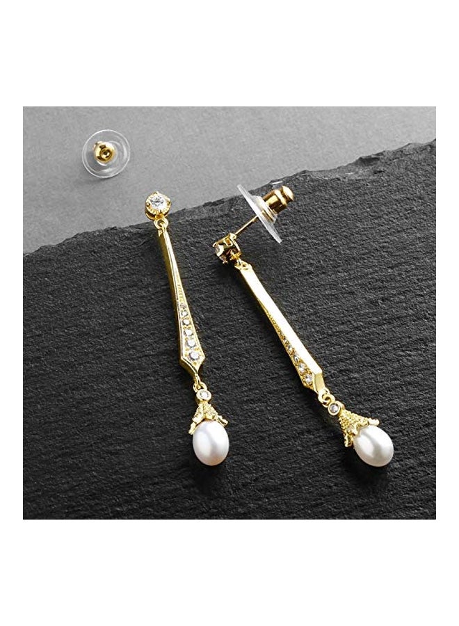 14 Karat Gold Plated Pearl Studded Teardrop Earrings - v1553285433/N22539947A_2