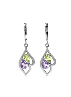 Rhodium Plated 925 Sterling Silver Amethyst And Peridot Studded Dangle Earrings - v1553285436/N22539954A_1