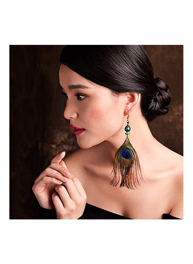 هونباي حلق أذن متدلٍ من ريش الطاووس - Image 5