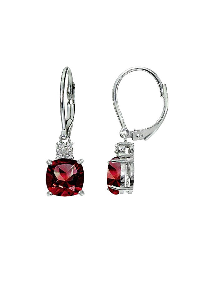 Ice Gems 925 Sterling Silver Ruby Studded Leverback Earrings - Image 1