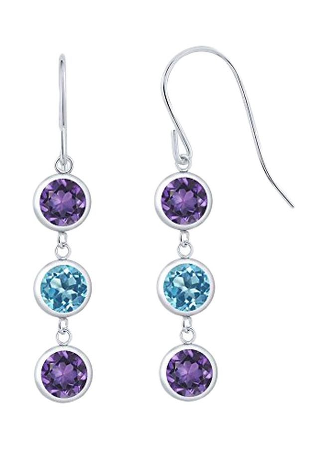 جم ستون كينج أقراط متدلية من الفضة الإسترليني عيار 925 ومرصعة بحجر الجمشت - Image 1