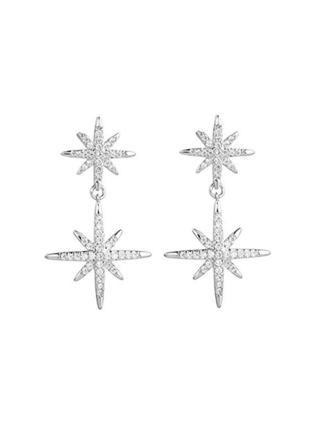 NTLX Silver Plated Cubic Zirconia Studded Double Starburst Earring - Image 1