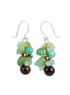 925 Sterling Silver Tiger's Eye And Quartz Stone Earrings