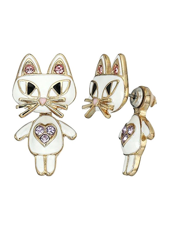 Betsey Johnson Brass Cat Stud Earrings  - Image 1
