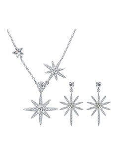 925 Sterling Silver Rhinestone Studded Earrings and Necklace Set