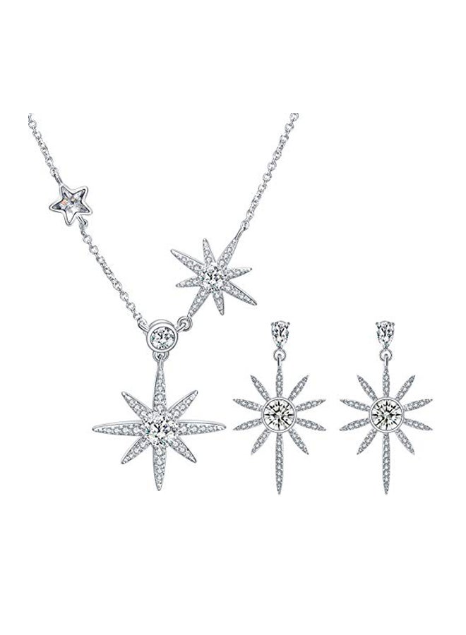 GAEA H - 925 Sterling Silver Rhinestone Studded Earrings and Necklace Set - Image 1