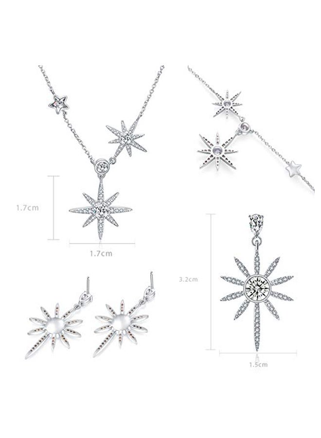 GAEA H - 925 Sterling Silver Rhinestone Studded Earrings and Necklace Set - Image 1