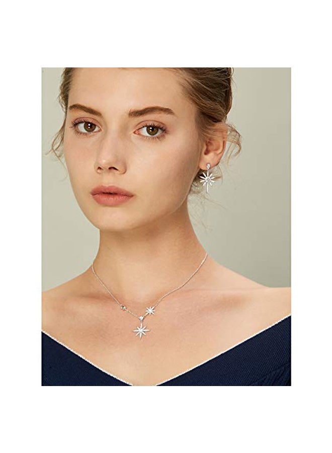 GAEA H - 925 Sterling Silver Rhinestone Studded Earrings and Necklace Set - Image 1