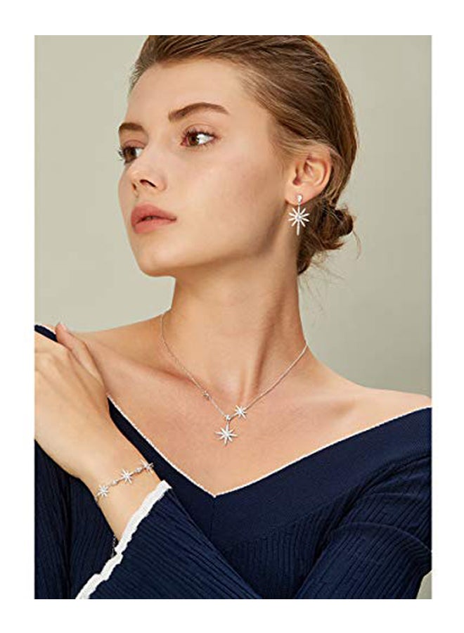 GAEA H - 925 Sterling Silver Rhinestone Studded Earrings and Necklace Set - Image 1