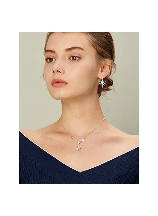 GAEA H - 925 Sterling Silver Rhinestone Studded Earrings and Necklace Set - Image 1