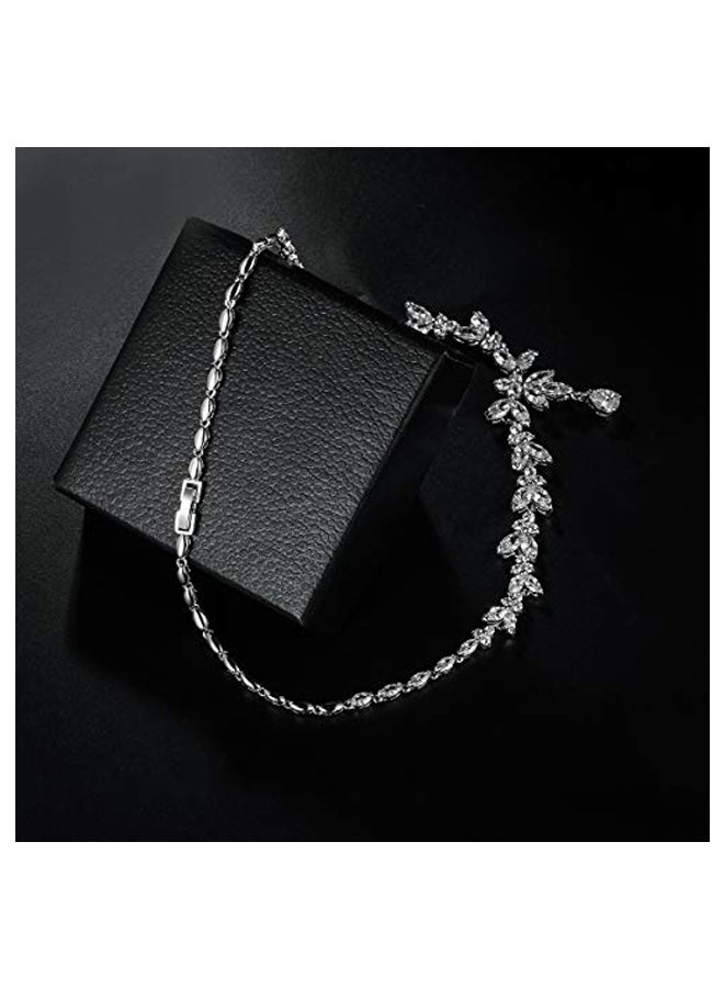 ويمان جولري - Silver Plated Cubic Zirconia Studded Necklace And Drop Earrings Set - Image 1