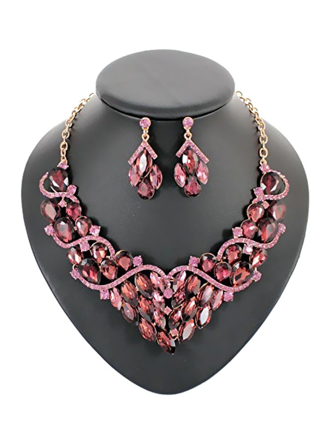 Janefashions Rhinestones Crystal Studded Bib Necklace And Earrings Set - Image 1