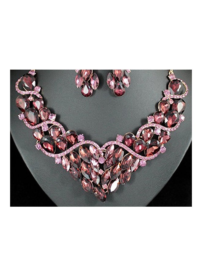 Janefashions Rhinestones Crystal Studded Bib Necklace And Earrings Set - Image 2