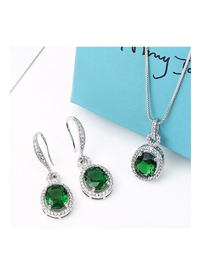 AMYJANE Silver Plated Cubic Zirconia Crystal Oval Halo Necklace And Dangle Earrings Set - Image 4