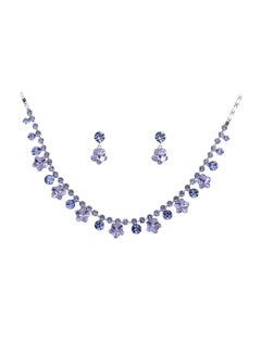 Alloy Swarovski Studded Hibiscus Flower Teardrop Earring And Necklace Set