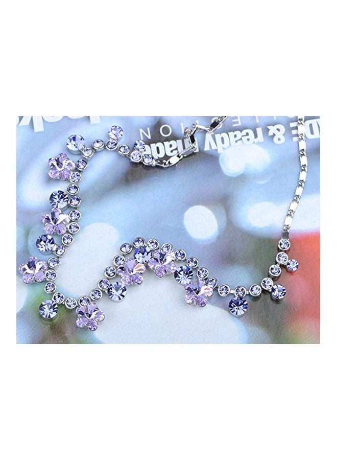 Alilang - Alloy Swarovski Studded Hibiscus Flower Teardrop Earring And Necklace Set - Image 1