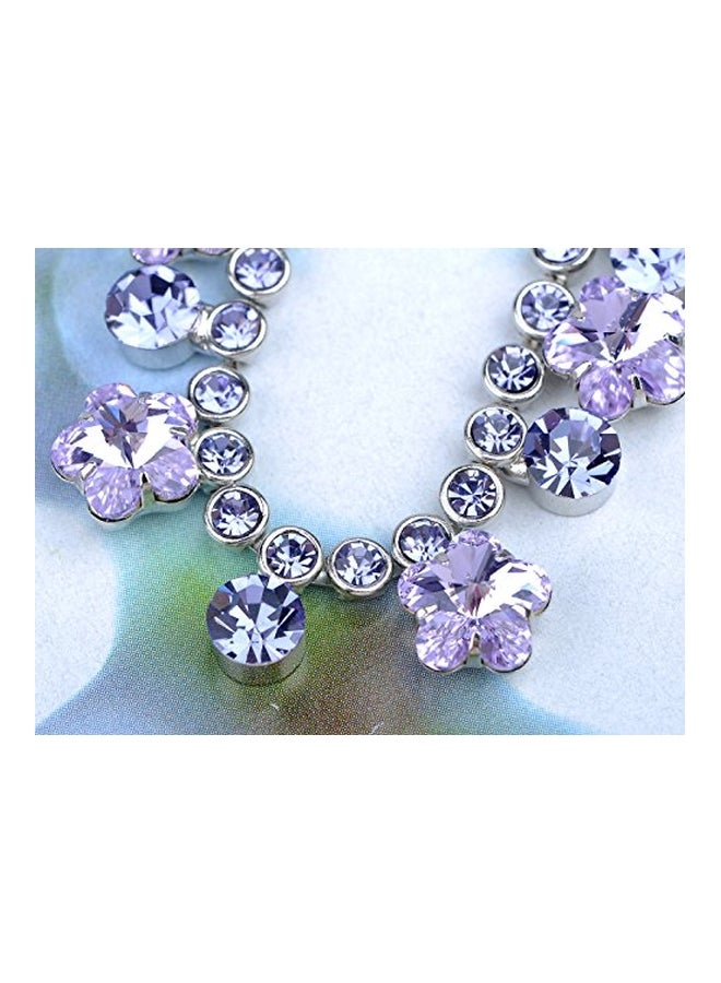 Alilang - Alloy Swarovski Studded Hibiscus Flower Teardrop Earring And Necklace Set - Image 1