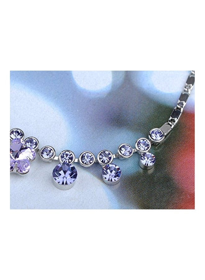 Alilang - Alloy Swarovski Studded Hibiscus Flower Teardrop Earring And Necklace Set - Image 1