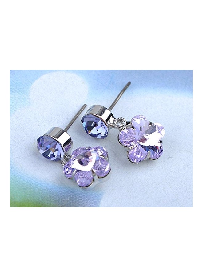 Alilang - Alloy Swarovski Studded Hibiscus Flower Teardrop Earring And Necklace Set - Image 1