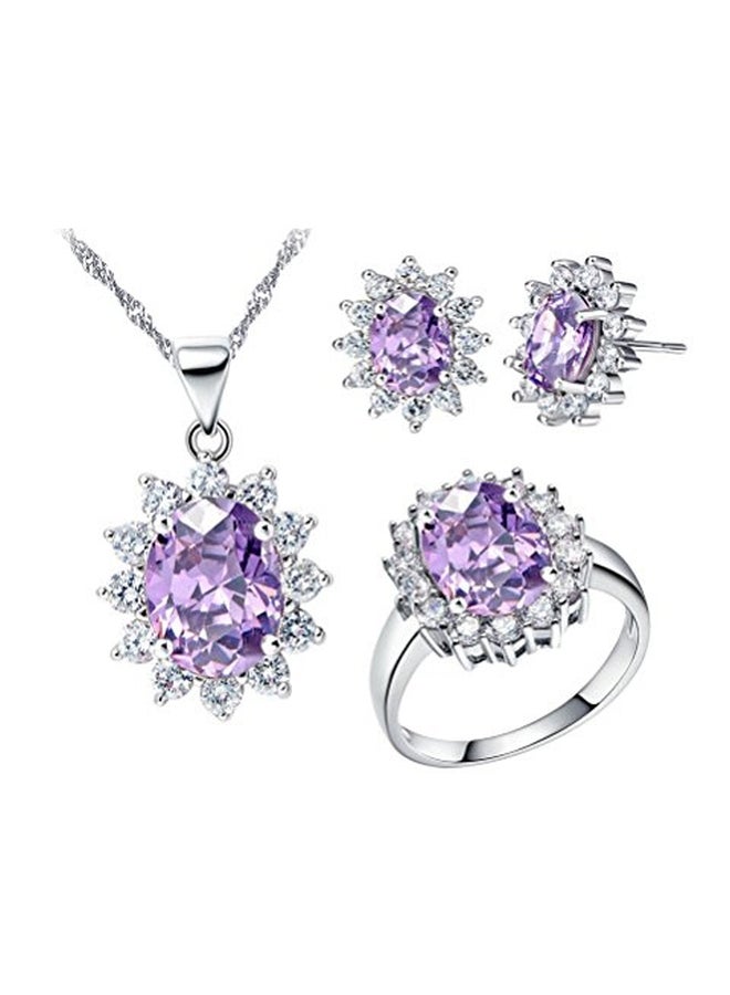 Uloveido White Gold Plated Zirconia Studded Jewellery Set - Image 1