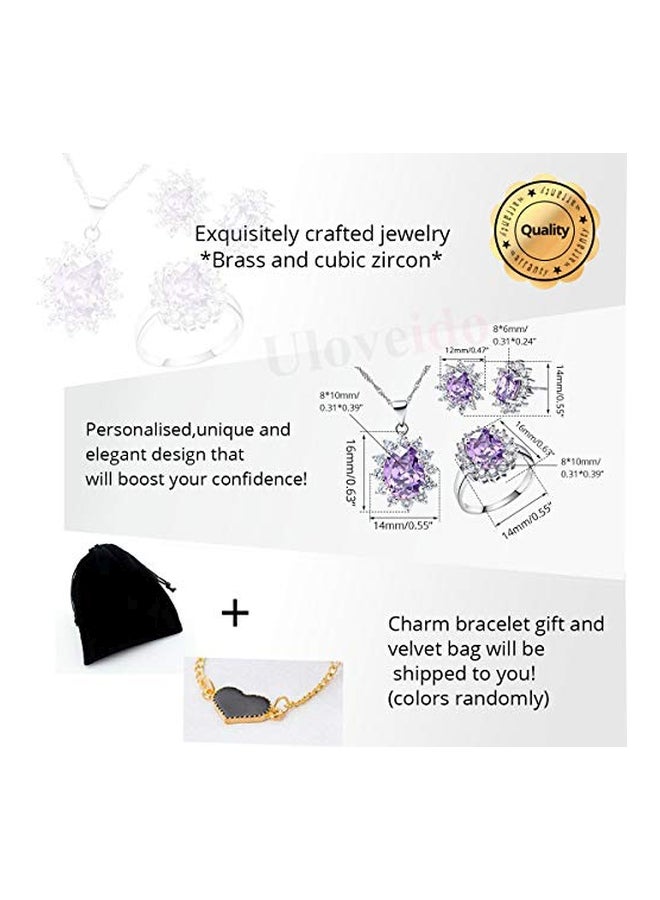 Uloveido White Gold Plated Zirconia Studded Jewellery Set - Image 5