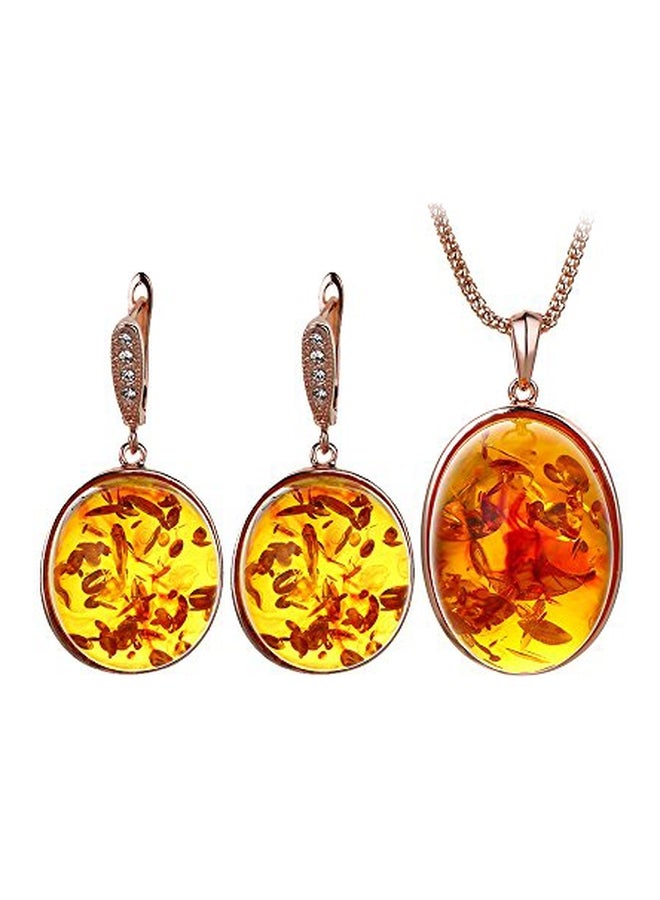 Ajojewel Brass Gold Plated Resin Stone Pendant Necklace And Earrings Set - Image 1