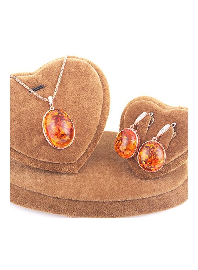 Ajojewel Brass Gold Plated Resin Stone Pendant Necklace And Earrings Set - Image 2